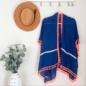 Navy and Orange Coral Tassel Kimono